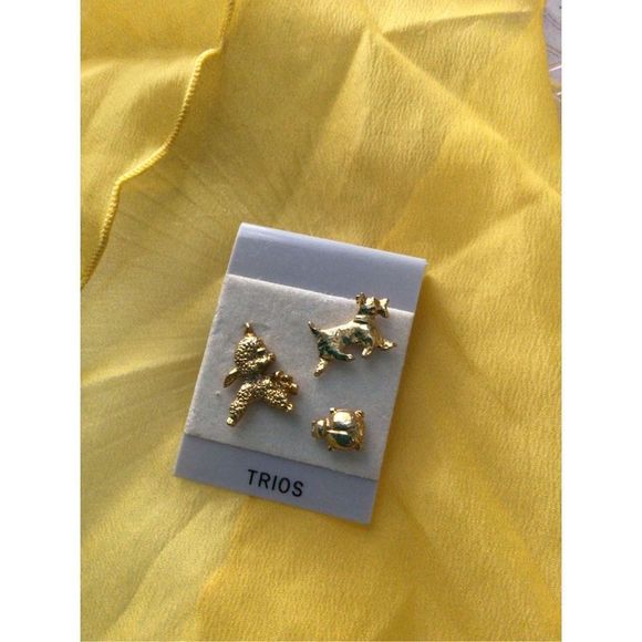 Vintage Lapel Pins Trio Set Scottie Dog, Lady Bug, Lamb Gold - Picture 1 of 12